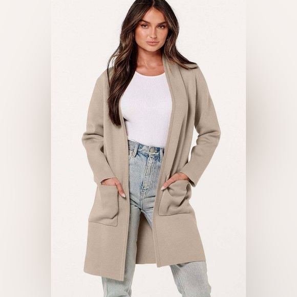 ANRABESS Women’s 2023 Cozy Soft Gray Long Cardigan Sweater - Picture 10 of 11